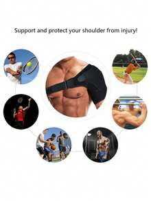 1 件防护透气加压运动护肩可调节肩部防拉伤护具男女健身肩带 - 黑色 - 查看 4