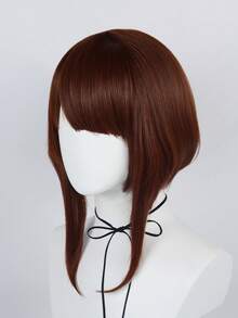 女士 Bob 假发 14 英寸中长直发棕色角色扮演假发，带刘海，适合节日成人或儿童动漫漫画卡通服装角色扮演假发，适合派对，便宜假发合成无胶耐热纤维替换发，学校万圣节感恩节圣诞节服装配饰和 1 件假发帽 - 棕色 - 查看 4