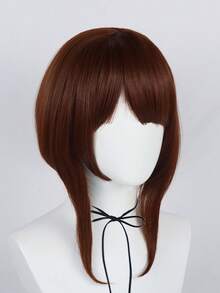 女士 Bob 假发 14 英寸中长直发棕色角色扮演假发，带刘海，适合节日成人或儿童动漫漫画卡通服装角色扮演假发，适合派对，便宜假发合成无胶耐热纤维替换发，学校万圣节感恩节圣诞节服装配饰和 1 件假发帽 - 棕色 - 查看 5
