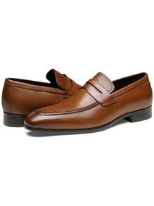 SHOESMALL Men's Leather Brown Dress Shoes Premium Penny Loafers For Men Slip-On Formal Dress Loafers For Men - AMY9030A-nâu - Xem 5