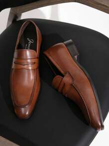 SHOESMALL Men's Leather Brown Dress Shoes Premium Penny Loafers For Men Slip-On Formal Dress Loafers For Men - AMY9030A-nâu - Xem 4