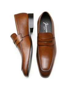 SHOESMALL Men's Leather Brown Dress Shoes Premium Penny Loafers For Men Slip-On Formal Dress Loafers For Men - AMY9030A-nâu - Xem 6