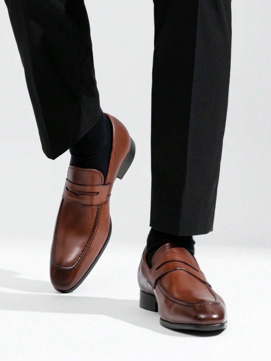 SHOESMALL Men's Leather Brown Dress Shoes Premium Penny Loafers For Men Slip-On Formal Dress Loafers For Men - AMY9030A-nâu - Xem 1