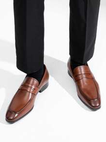SHOESMALL Men's Leather Brown Dress Shoes Premium Penny Loafers For Men Slip-On Formal Dress Loafers For Men - AMY9030A-nâu - Xem 3