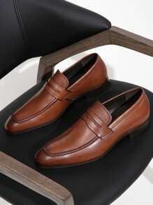 SHOESMALL Men's Leather Brown Dress Shoes Premium Penny Loafers For Men Slip-On Formal Dress Loafers For Men - AMY9030A-nâu - Xem 2