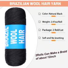 2 Rolls Brazilian Wool Hair for Braids Acrylic Hand Knitting Yarn for Hair Braiding Hair Extension Crochet Braid Senegalese Twisting Jumbo Braids Faux Locs butterfly locks