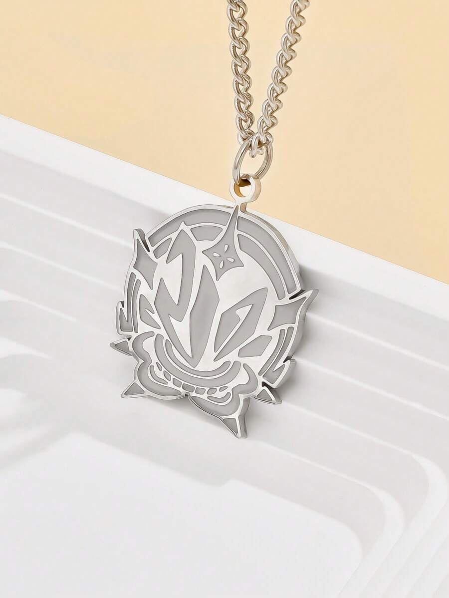 男女新款時尚個性化不鏽鋼項鍊,情侶吊墜設計 - 銀色 - 查看 1