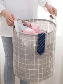 1只18英寸亞麻污衣籃,可折疊圓形防水組織桶,適用於裝衣物、兒童玩具等物品,具有大容量存儲功能,帶手柄 - Grey - 查看 2