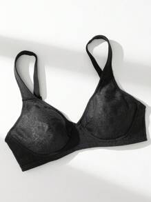 WINGSLOVE Plus Size Plain Full Coverage Wireless Bra - Black - View 6