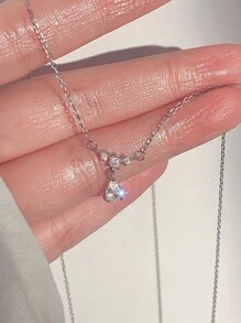 1入網紅水滴形鑲鑽吊墜閃亮項鍊,適用於聚會、約會、日常穿戴、禮物