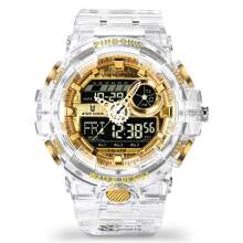 PINDOWS Chân không mạ IP Đồng hồ điện tử chống nước có đèn LED ban đêm trong suốt hoàn toàn, Phong trào Nhật Bản - Trong sáng - Xem 2