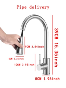 1件304不銹鋼拉出式廚房水龍頭,設有雙出水口,可適用於洗菜盆和水槽,包括軟管和旋轉裝置 - 銀色 - 查看 5