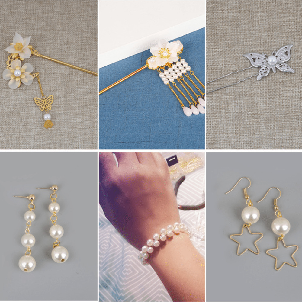 100顆圓形ABS珍珠珠子（白色和象牙色，3mm-12mm），用於DIY，親膚不褪色，單/雙孔，每包150顆 - 白色 - 查看 7