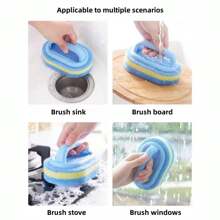 1pc Handle Sponge Cleaning Brush For Kitchen Cleaning, Pot Cleaning And Sponge Magic Eraser Brush For Tile Cleaning - Blue - View 6