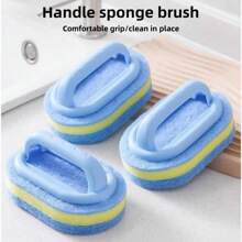 1pc Handle Sponge Cleaning Brush For Kitchen Cleaning, Pot Cleaning And Sponge Magic Eraser Brush For Tile Cleaning - Blue - View 5