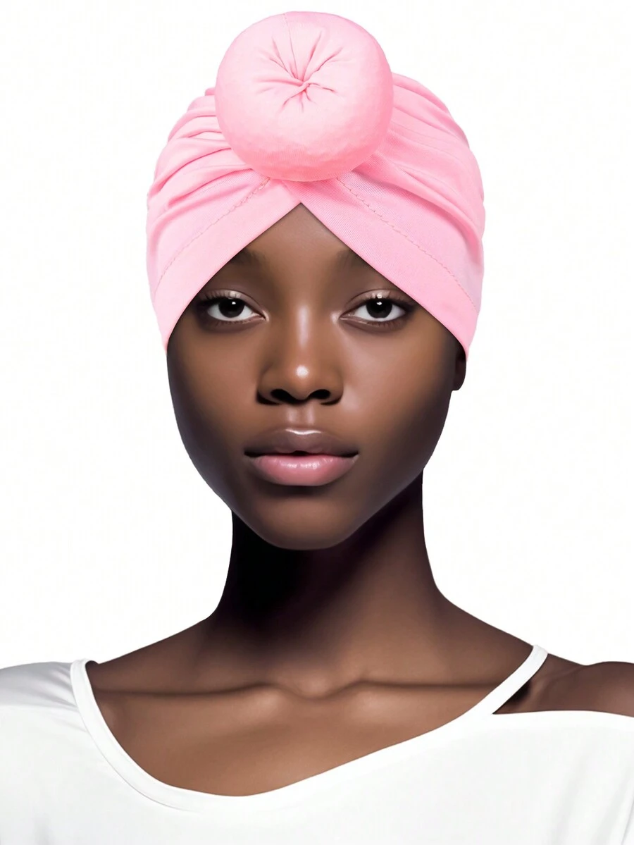 1件女式頭巾,純色彈性甜甜圈頭帶,適用於時尚、休閒、戶外、運動 - 粉色 - 查看 1