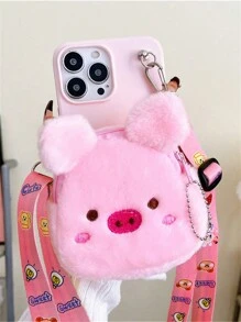 Pig Decor Phone Case With Strap - Pink - View 2