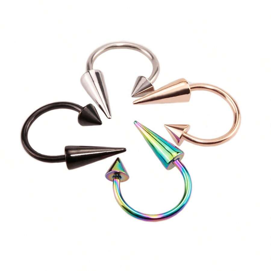 4 件 U 型鼻环 - 经典、时尚、新潮、不锈钢马蹄形鼻环、鼻中隔环、唇环、软骨耳环、肚脐环、乳头环 - 黑色不锈钢，适合女性和男性的日常佩戴