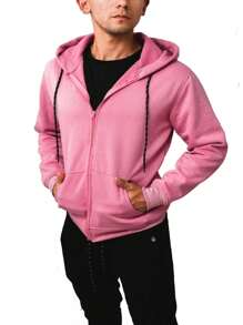 Zipper Sweatshirt Urban Fashion Premium Soft Cotton Hoodie Open Fashion Waist Bag And Hood - 藕粉色 - 查看 3