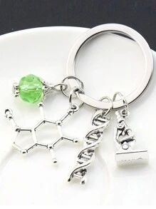 Microscope And DNA Double Helix Keychain Science Gift For Laboratory Technologist/Students/Teachers DNA Double Helix Charm Microscope Charm Keychain Chemistry Biology Gift Keychain Graduation Gift 3D DNA Double Helix Necklace Silver Gift Gift Accessories Decor Key Chain Charms Car Accessories Keyrings Thank You Gifts Teacher Accessories