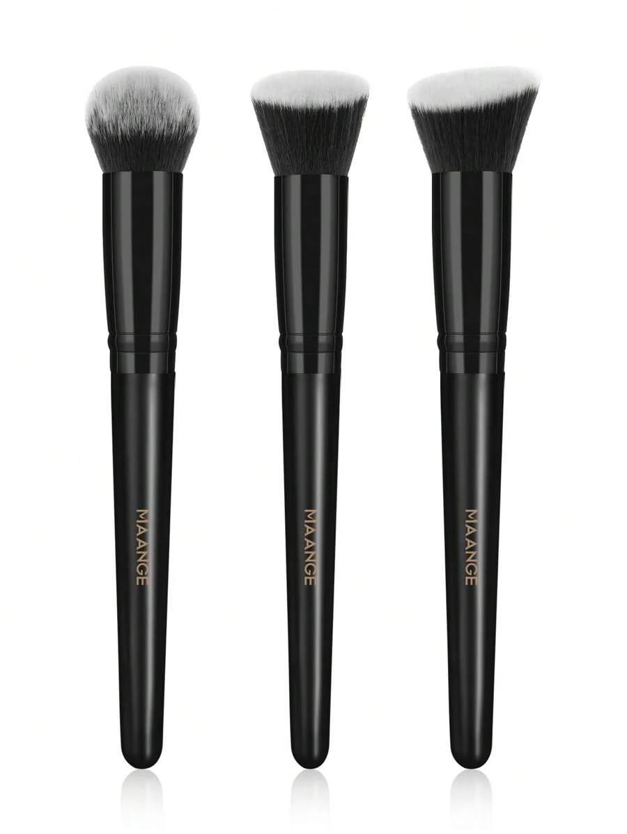 MAANGE 3pcs Professional Foundation Brush&Powder Brush Set,Flat Head&Oblique Head&Round Head Makeup Brush,Makeup Tools With Soft Fiber For Easy Carrying,Brush For Travel,Brush Set,Makeup Brush Kit,Make Up Brush Set,Make Up Set Complete,Makeup Brush Set,Complete Makeup Kit,Brush Kit,Brushes Makeup Set,Makeup Gift Set,Set - Black - View 1