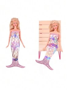 1pc Exquisite Christmas Doll Clothes For Mermaid Doll, Colorful Dress With Fine Sparkling Sequins, Suitable For Christmas Decoration Or Display,Christmas - Multicolor - View 4