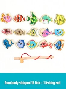 1set Wooden Magnetic Fishing Toys For Baby, Cartoon Marine Life Cognition Fish Games Education Parent-Child Interactive