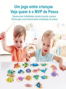 1set Wooden Magnetic Fishing Toys For Baby, Cartoon Marine Life Cognition Fish Games Education Parent-Child Interactive