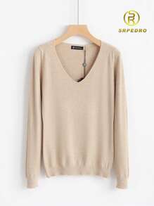 Camiseta Tejida De Manga Larga - Suéter Ligero Pero Calientito Con Cuello Redondo Y Puño Ajustado - Ropa Para Cenas y Eventos Sociales - Beis - Ver 2