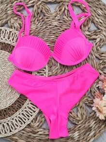 Women Bikini Sets - 玫紅色 - 查看 3