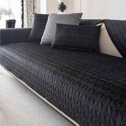 1件几何3D纯色天鹅绒绗缝沙发垫，简约风格，防滑柔软，多功能防污防尘，节日装饰沙发套，四季皆宜