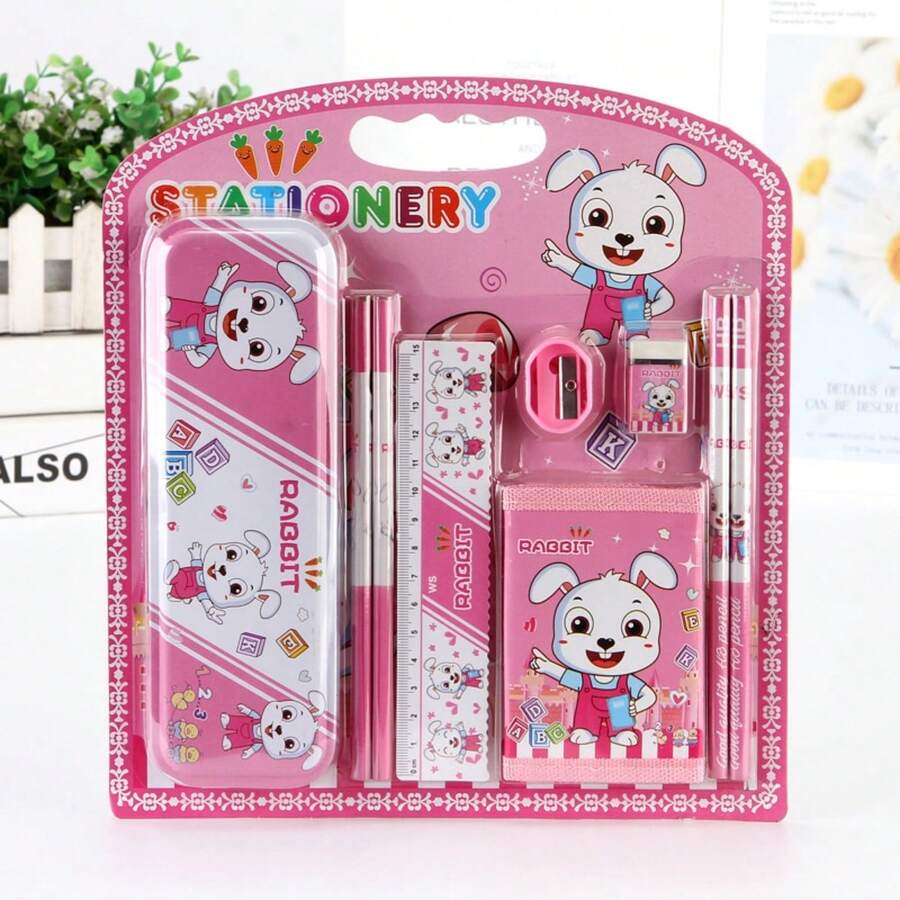 卡通文具套裝禮盒,學習用品,畢業禮物,學生獎品,可愛鉛筆,節日禮物 - 淺粉色 - 查看 1