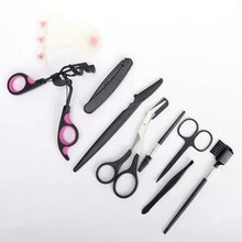 10pcs Eyebrow Grooming Tool Set, Includes Eyebrow Scissors, Tweezers, Eyebrow Razor, And Eyelash Brush, Multipurpose Beauty Makeup Kit Suitable For Travel And Home Use - Blue - View 10