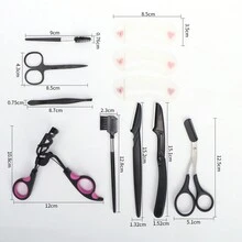 10pcs Eyebrow Grooming Tool Set, Includes Eyebrow Scissors, Tweezers, Eyebrow Razor, And Eyelash Brush, Multipurpose Beauty Makeup Kit Suitable For Travel And Home Use - Blue - View 12