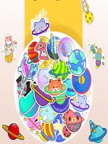 50入組/袋太空星球pp貼紙套裝,包括彗星,太空人和宇宙飛船設計,適用於裝飾海報,筆記本,行李箱,以及兒童diy項目 - 彩色 - 查看 6