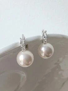 1對簡約韓風S925純銀貝母耳扣耳環，適用於女性通勤佩戴 - 銀色 - 查看 8