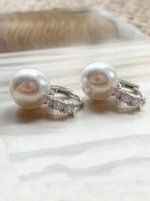 1對簡約韓風S925純銀貝母耳扣耳環，適用於女性通勤佩戴 - 銀色 - 查看 6