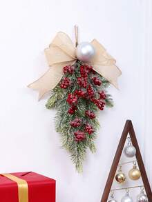 1PC 45CM(H) Simulation pine needle red fruit round ball bow Teardrop hanging Home Hotel Shopping mall Christmas party decoration - Red - View 2