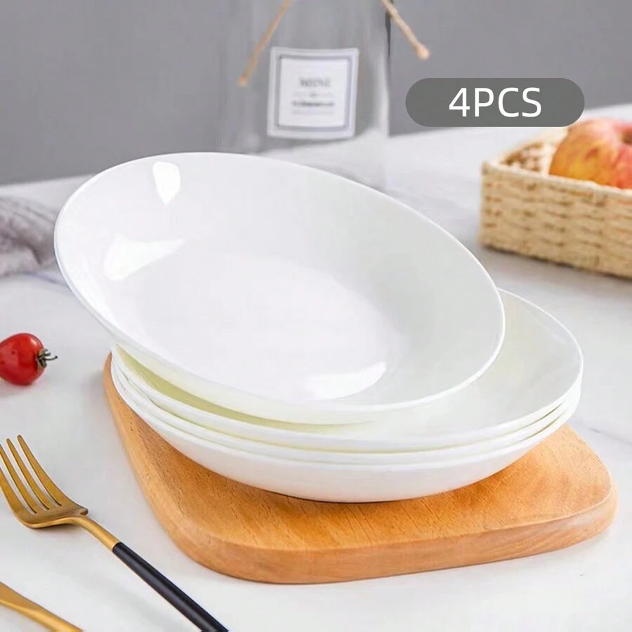 4 件組白色陶瓷義大利麵碗、沙拉碗、上菜碗、湯碗、義大利麵盤