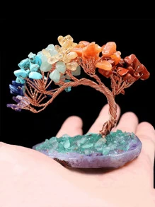 1 pieza Árbol de cristal de curación espiritual natural de 7 chakras Feng Shui con base de ágata, pieza decorativa espiritual que trae buena suerte, riqueza y prosperidad, mejor regalo para cumpleaños, graduación - Multicolor - Ver 1