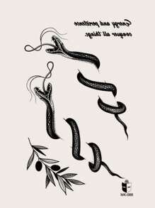 1張黑色抽象小蛇紋身暫時貼紋,適用於肩部、頸部、鎖骨、身體 - 黑色 - 查看 4