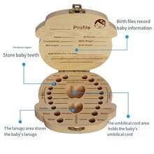 1 pieza Caja organizadora para guardar dientes y mechones de cabello del bebé con diseño del alfabeto inglés, recuerdos de bebé para colección de dientes y cabello, regalos para baby shower y Pascua para niñas/niños