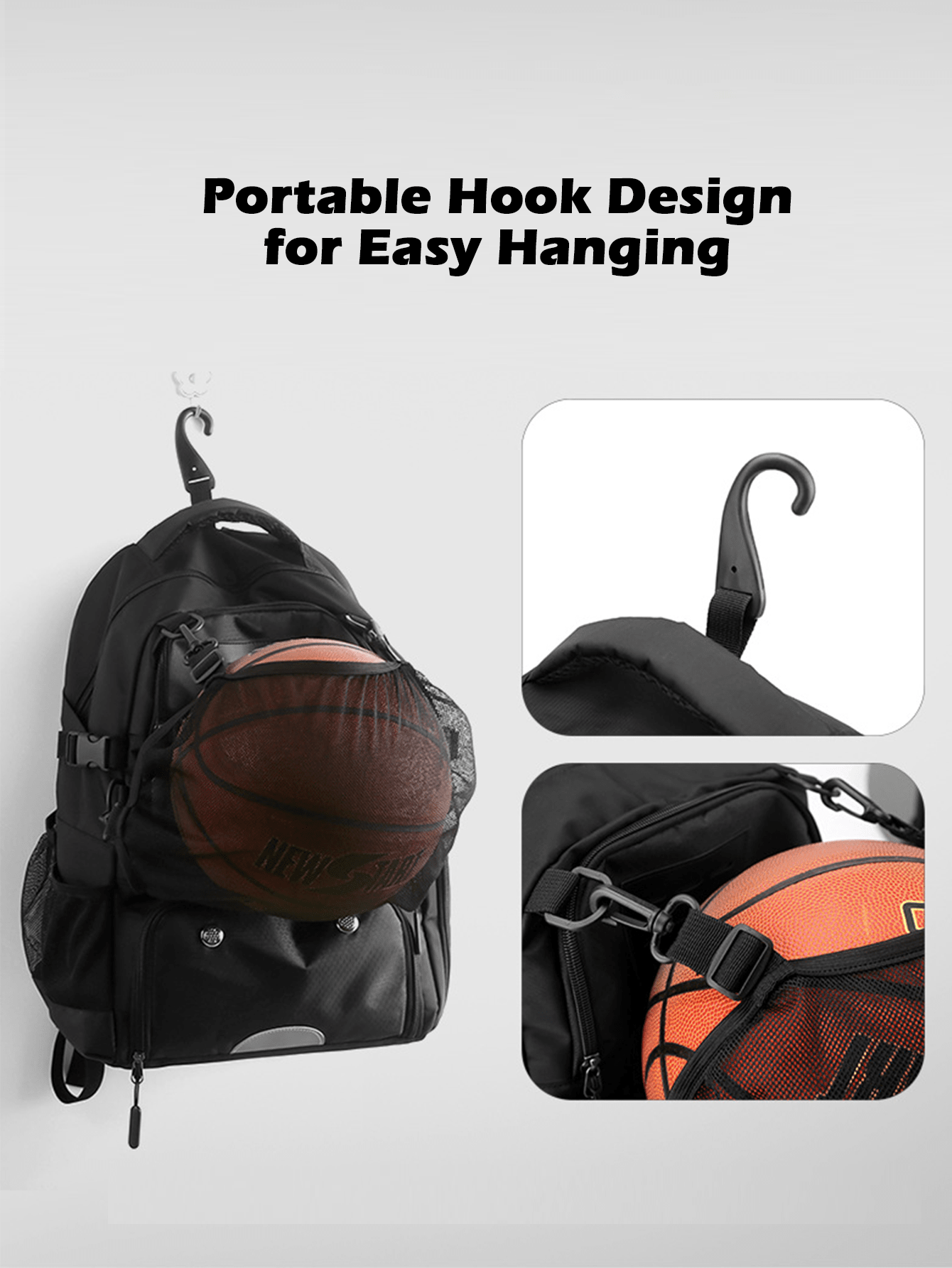 1 套 35L 大容量背包，配铝合金泵和 2 个泵针，可容纳 15.6 英寸笔记本电脑包，防水耐磨黑色运动训练器材包，带网眼口袋和独立鞋隔层的健身包，适用于男女户外骑行游泳旅行，可容纳头盔足球排球橄榄球篮球背包 - 黑色 - 查看 8