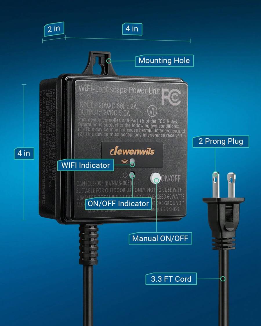DEWENWILS WiFi Low Voltage Transformer 60W, 120V AC to 12V DC, Smart