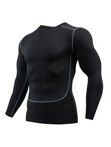 Camiseta De Manga Larga Para Hombre De Terciopelo - Negro - Ver 2