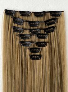 Set de 7 extensiones de cabello sintético recto de 24 pulgadas, extensiones de cabello con clip para toda la cabeza para mujeres - Multicolor - Ver 5
