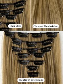 Set de 7 extensiones de cabello sintético recto de 24 pulgadas, extensiones de cabello con clip para toda la cabeza para mujeres - Multicolor - Ver 9
