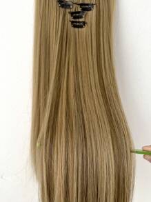 Set de 7 extensiones de cabello sintético recto de 24 pulgadas, extensiones de cabello con clip para toda la cabeza para mujeres - Multicolor - Ver 6