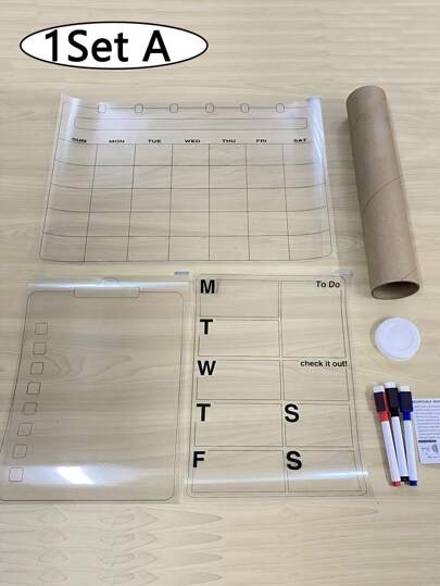 1Set Dry Erase Self-Adhesive And Re-Adhesive Memo Board Sheet, Undated Monthly Adhesive Peel And Stick Calendar, Transparent Self Adhesive White Board Sticker, Clear Dry Erase Board For Refrigerator, Desk, Office & Kids Room (A) Back To School