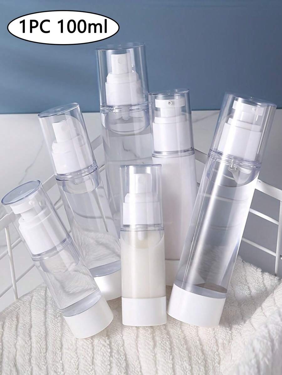 1PC Vacuum Travel Sub-packing Bottle, Travel Portable Lotion Bottle, Press Type Small Spray Bottle, Airless Pump Press Bottle Empty Plastic Vacuum Lotion Bottles, Clear Containers Cosmetics Skincare Travel Size Dispenser (100ML ) - Clear - View 1